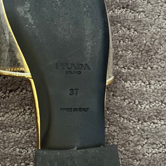 Prada Ciabatte Clear PVC Enameled Triangle Logo Flat Sandal Platino Gold Size 37 - Picture 12 of 14
